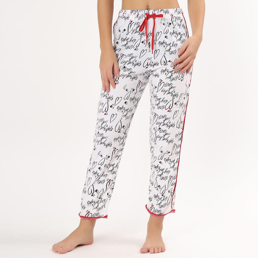 Women's Muted Charcoal Black Printed Full Length Pyjama, सफ़ेद, large image number null