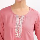 Women's Muted Dusty Pink Keyhole Neck Embroidered Kurti, Purple, small