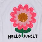 Girls' White Cotton Round Neck Casual T-Shirt, White, small