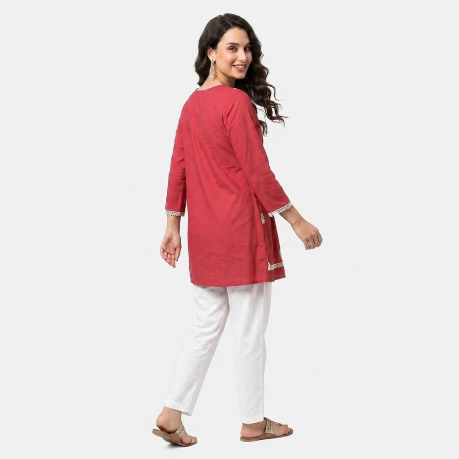 Women's Pink Cotton Straight Kurta, गुलाबी, large