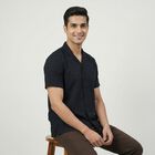 Men's Black Cotton Classic Casual Shirt, काला, small