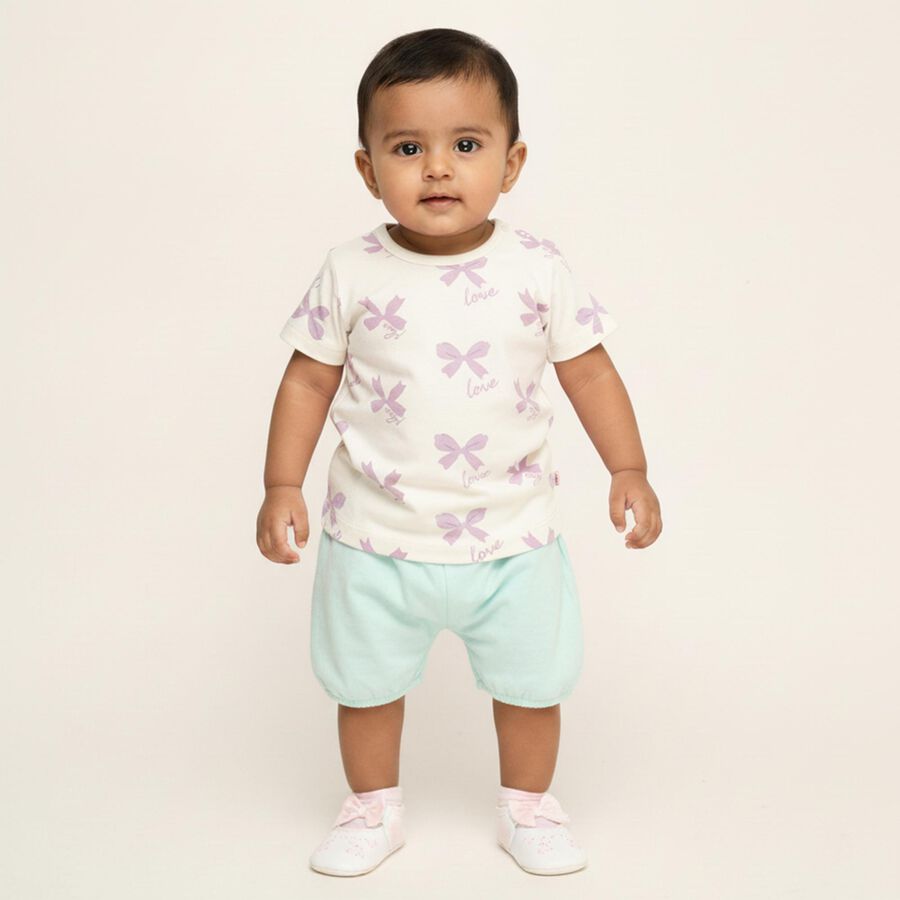 Infants Pastel Pink and White Cotton Round Neck Casual T-Shirt, Lilac, large image number null
