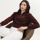 Women's Deep Brown High Neck Casual Sweatshirt, भूरा, small image number null