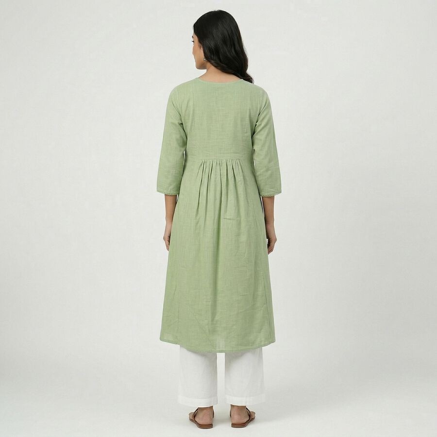 Women's Green Cotton Casual Kurta, Light Green, large