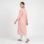 Women's Pink Round Neck Embroidered Kurta, Light Pink, small