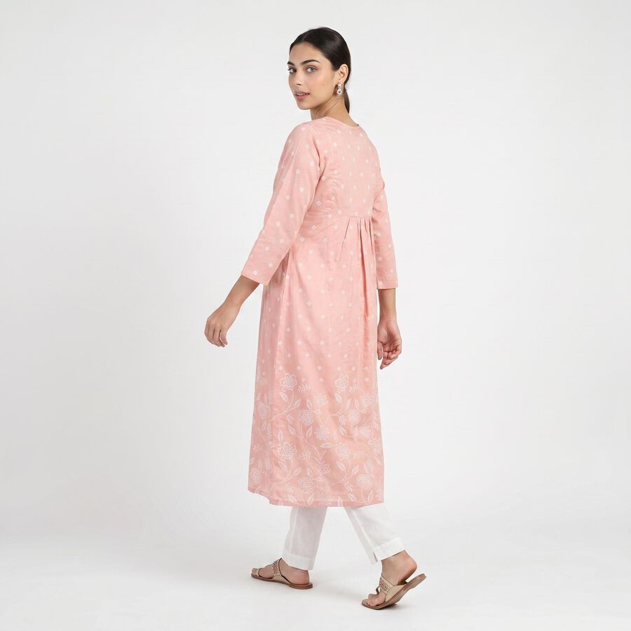Women's Pink Round Neck Embroidered Kurta, Light Pink, large
