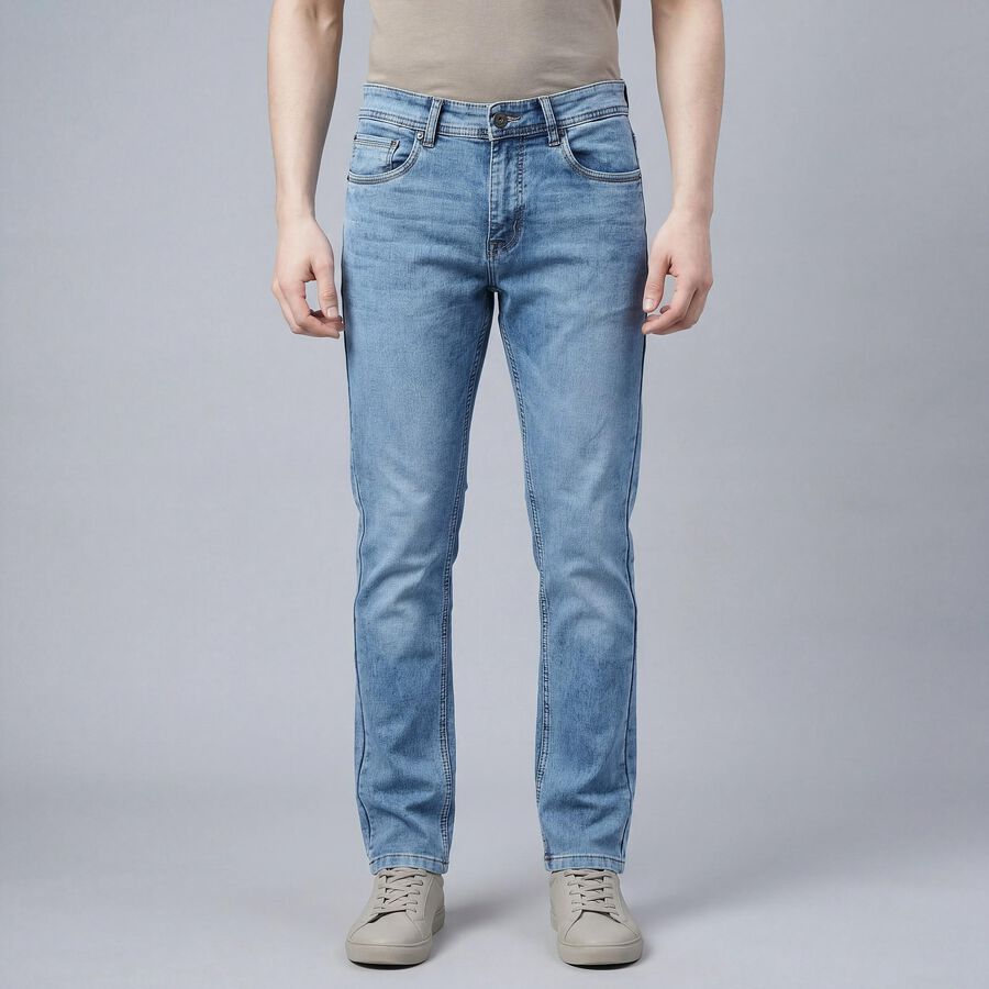 Men's Blue Slim Fit Stretchable Jeans, Mid Blue, large