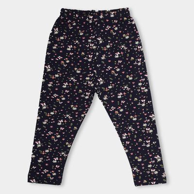 Girls' Dark Navy Blue Printed Cotton Blend Legging