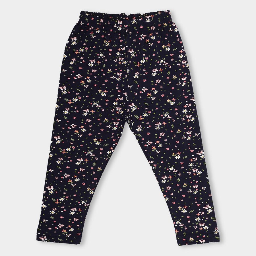 Girls' Dark Navy Blue Printed Cotton Blend Legging, नेवी ब्लू, large image number null