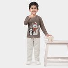 Boys Grey Round Neck Graphic Print Baba Suit, Light Grey, small