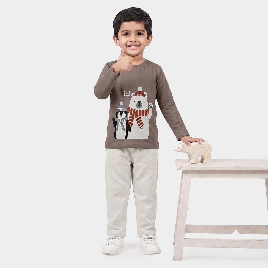 Boys Grey Round Neck Graphic Print Baba Suit, Light Grey, large