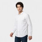 Men's White Cotton Long Sleeve Spread Collar Regular Fit Shirt, White, small