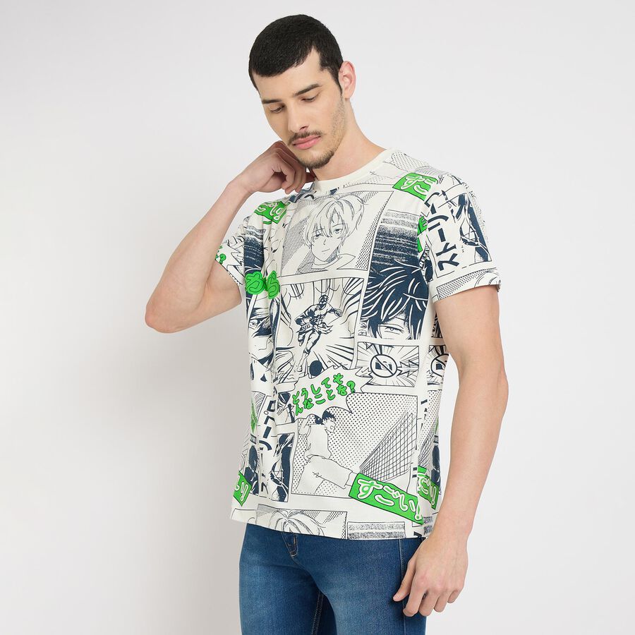 Men's 100% Cotton Round Neck Half Sleeves T-Shirt , एक्वा, large