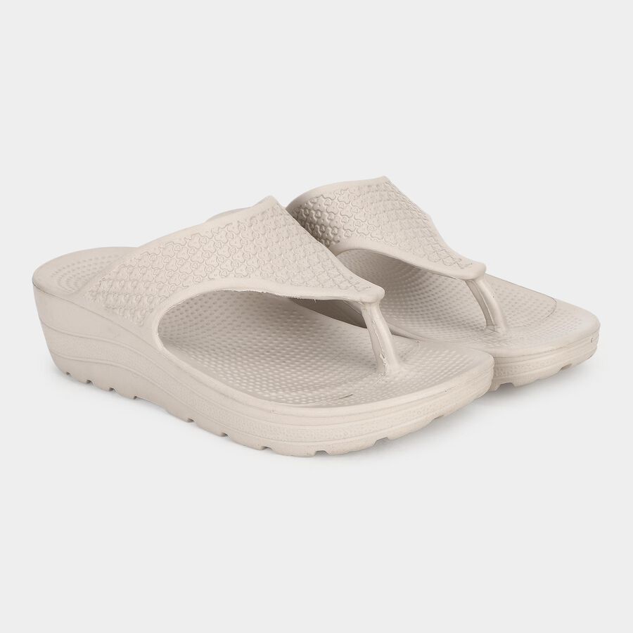 Women's Beige Wedge Flip-Flop Slippers, गहरा पीला, large