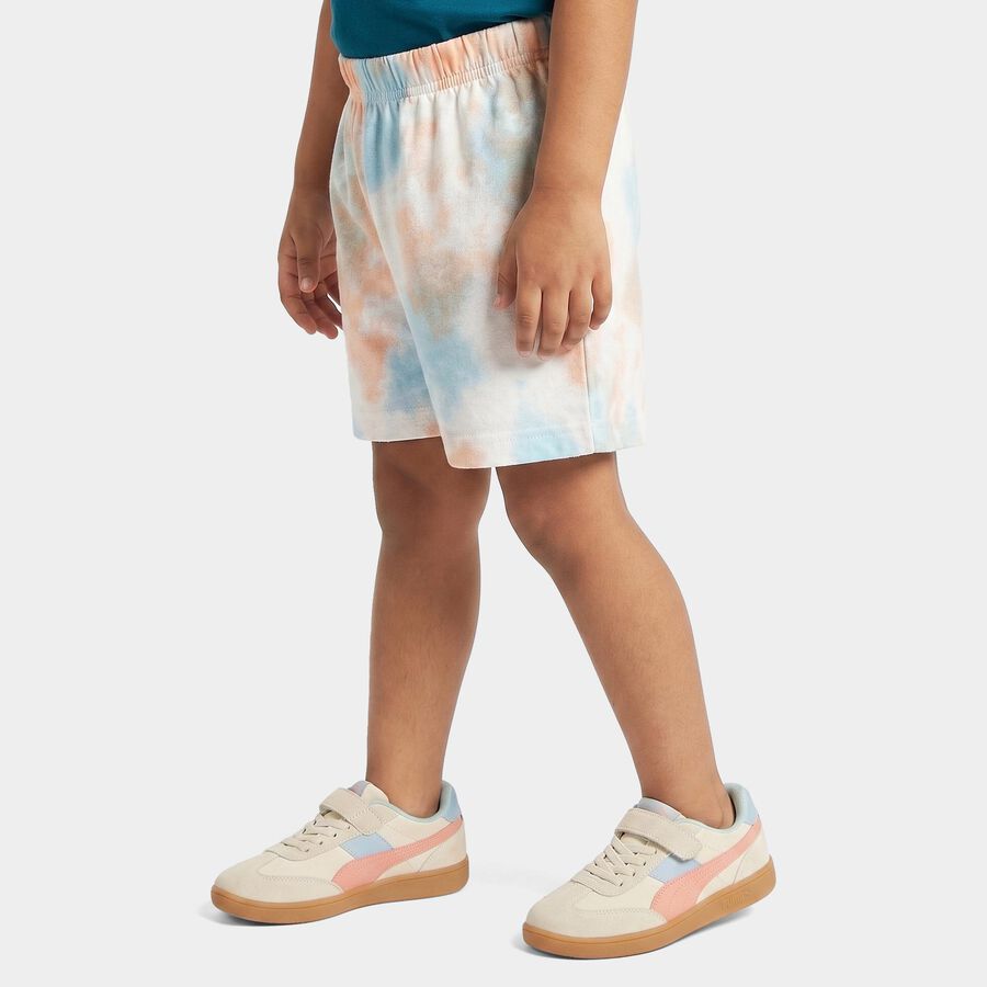 Boys' White Relaxed Fit Tie-Dye Bermuda Shorts, सफ़ेद, large