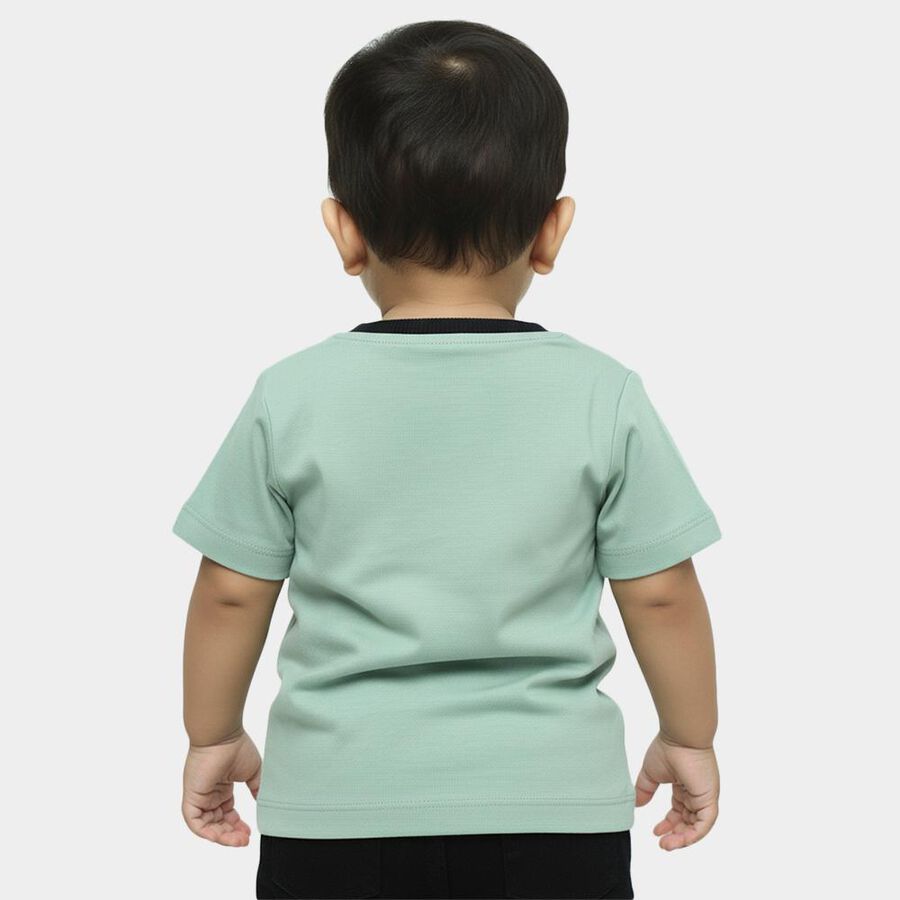 Infants Mint Green Cotton Round Neck Casual T-Shirt, Light Green, large