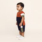 Infants' Rust Orange and Navy Cotton Round Neck Colorblock Baba Suit, नेवी ब्लू, small image number null