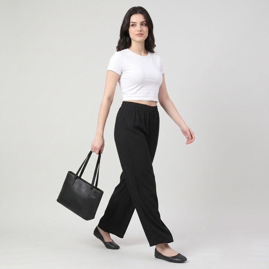 Women's Black Regular Fit Solid Palazzos, काला, large