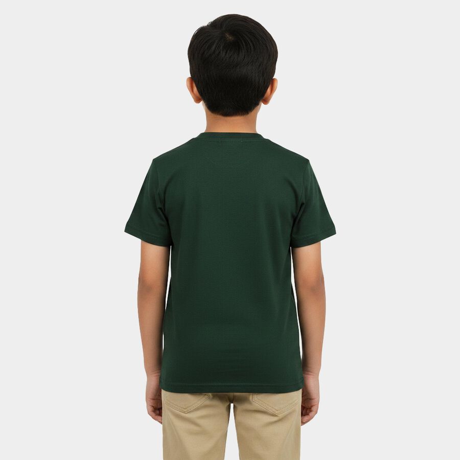 Boys Green Round Neck Casual Boys T-Shirt, गहरा हरा, large