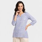 Women's Light Blue Notch Neck Floral Straight Kurti, Light Blue, small