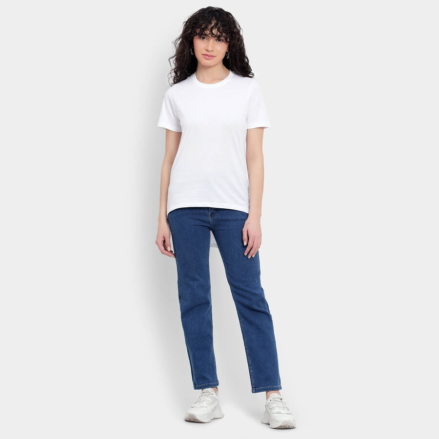 Cotton Solid Round Neck T-Shirt, White, large image number null