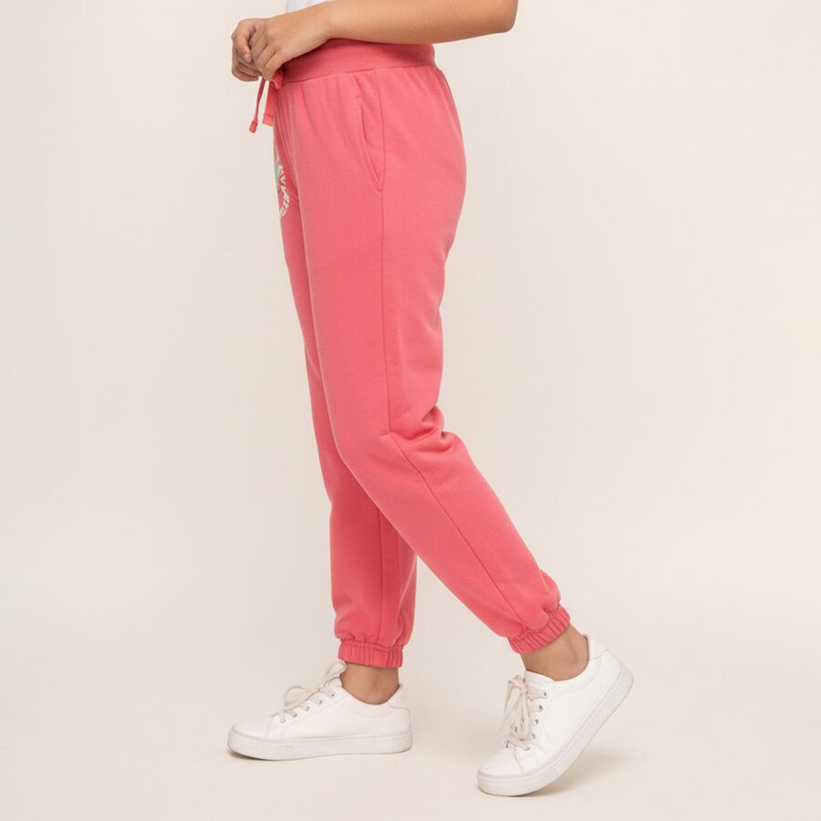 Girls' Coral Pink Sequin Printed Drawstring Pyjama, Coral, large image number null