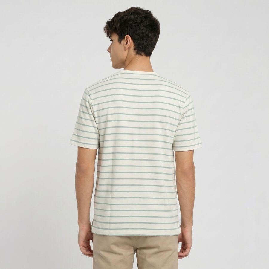Men's Green Round Neck Regular Striped T-Shirt, हल्का हरा, large