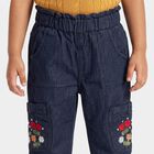 Girls Navy Blue Jogger Fit Embroidered Cargo Jeans, गहरा नीला, small