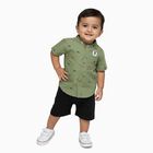 Boys Olive Green Cotton Half Sleeve Mandarin Collar Shirt, Olive, small image number null