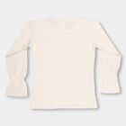 Girls' Off White Cotton Blend Round Neck Casual Top, Off White, small image number null