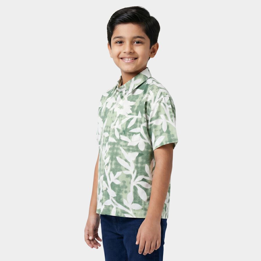Boys' Green Printed Collar Regular Fit Casual Shirt, हल्का हरा, large