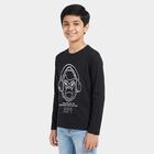 Boys Black Crew Neck Regular Graphic Print T-Shirt, काला, small