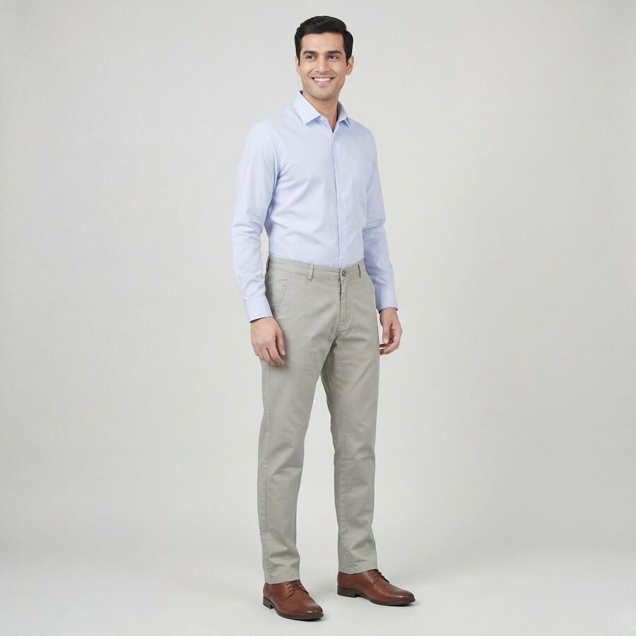 Men's Beige Slim Fit Flat-Front Casual Trousers, Beige, large