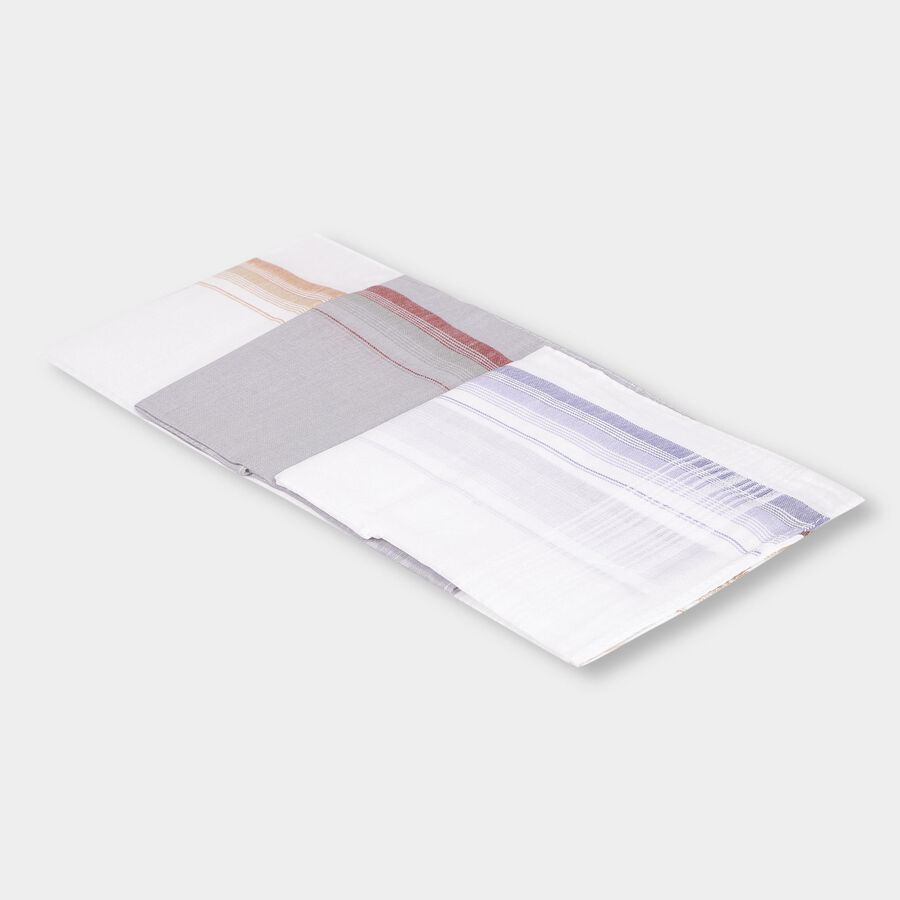 Men's White Cotton Contrast Border Handkerchief Set, सफ़ेद, large image number null