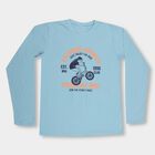 Boys' Light Sky Blue Round Neck Casual Printed T-Shirt, मध्यम नीला, small image number null