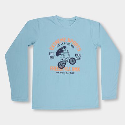 Boys' Light Sky Blue Round Neck Casual Printed T-Shirt