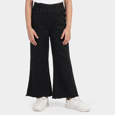 Girls Black Flared Fit Raw Hem Jeans