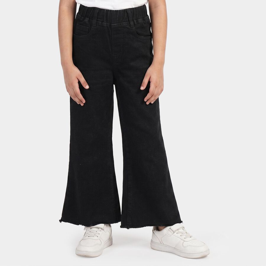 Girls Black Flared Fit Raw Hem Jeans, काला, large