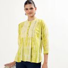 Women's Bright Lime Green Cotton Mandarin Collar Embroidered Kurti, हल्का हरा, small image number null