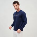 Men's Deep Midnight Navy Blue Crew Neck Casual Sweatshirt, Navy Blue, small image number null