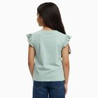 Girls Light Sage Green Cotton Round Neck Casual T-Shirt, हल्का ग्रे, small