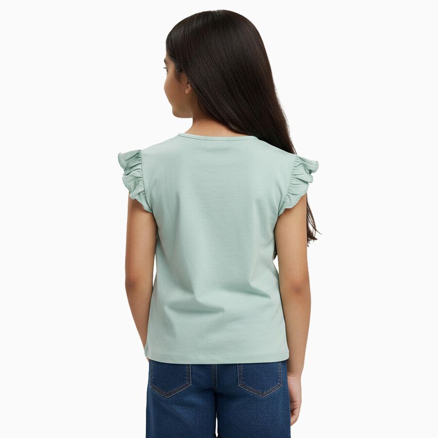 Girls Light Sage Green Cotton Round Neck Casual T-Shirt, हल्का ग्रे, large