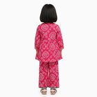 Girls' Bright Fuchsia Pink Printed Kurta and Palazzo Fusion Set, Fuchsia, small