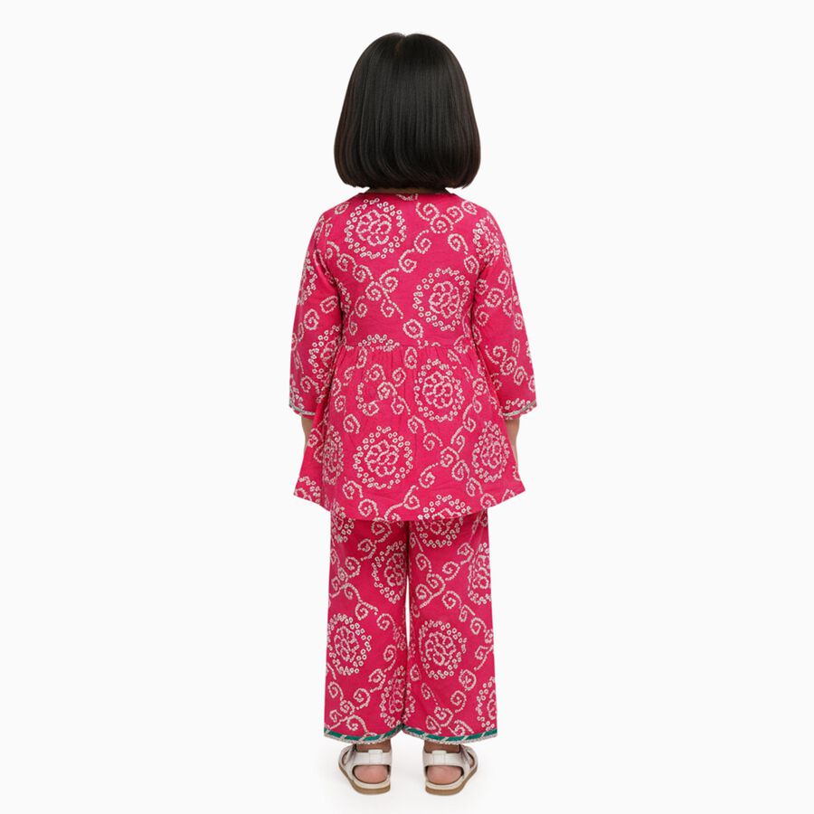 Girls' Bright Fuchsia Pink Printed Kurta and Palazzo Fusion Set, Fuchsia, large