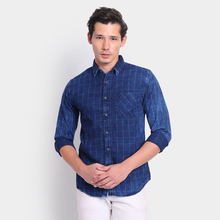 Men's 100% Cotton Casual Shirt, नेवी ब्लू, large image number null