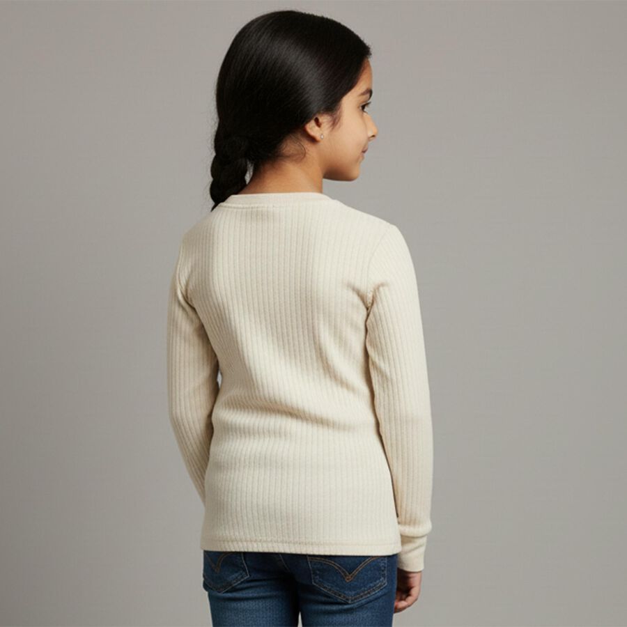 Girls Light Beige Round Neck Thermal Upper, Beige, large image number null