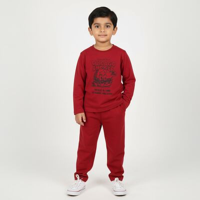 Boys' Maroon Mandarin Collar Solid Baba Suit