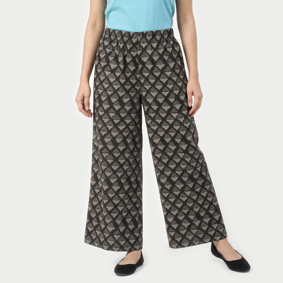 Women's Dark Grey Regular Fit Geometric Printed Palazzos, गहरा ग्रे, large