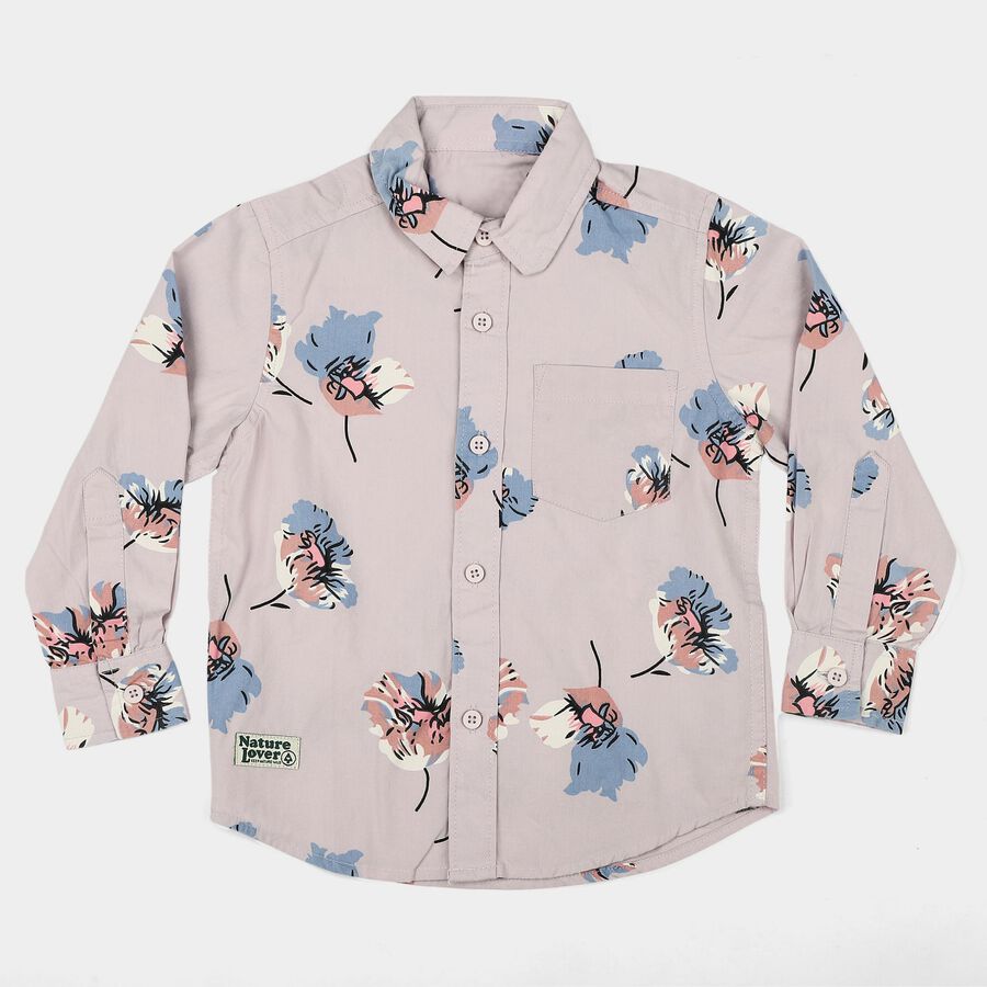 Boys Pink Cotton Long Sleeve Collar Shirt, Pink, large