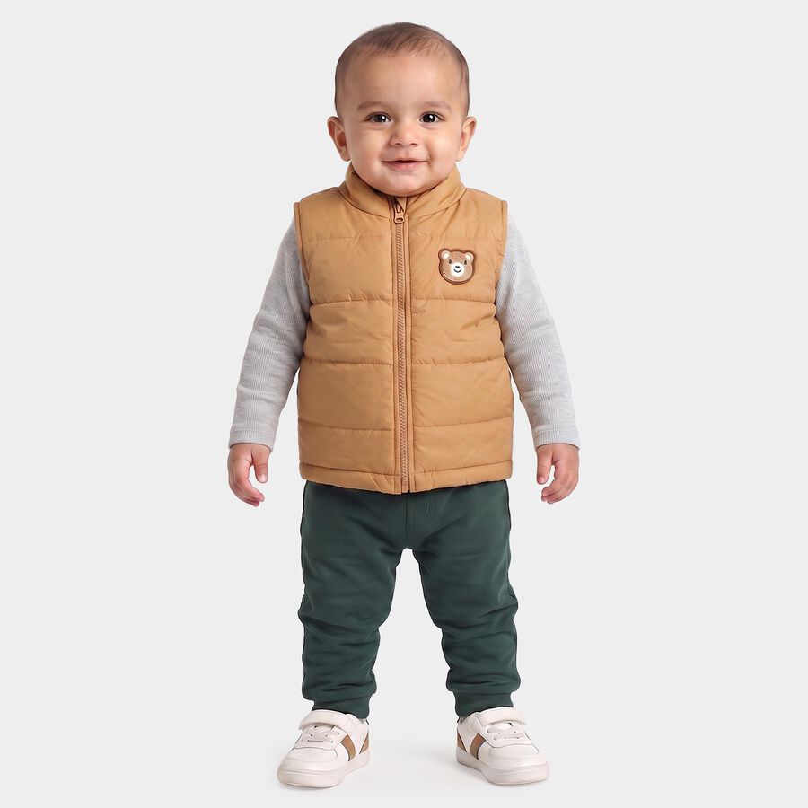 Infants Beige Sleeveless Puffer Jacket, गहरा पीला, large